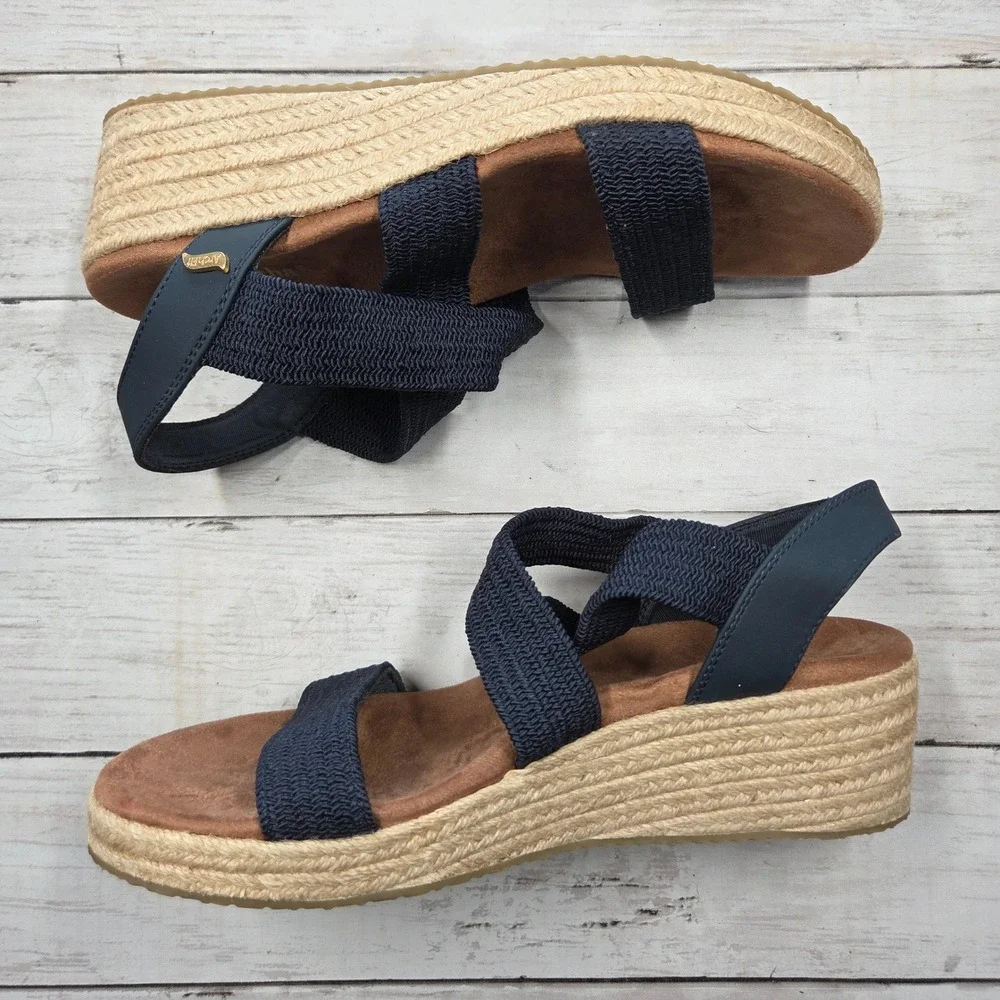 Skechers Wedge Sandals Women 10 Navy Martha Stewart Arch Fit Espadrille Platform